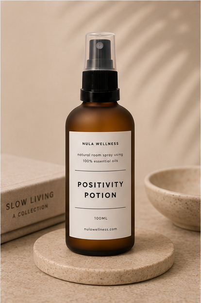 Nula Wellness Positivity Potion spray bottle on a neutral background